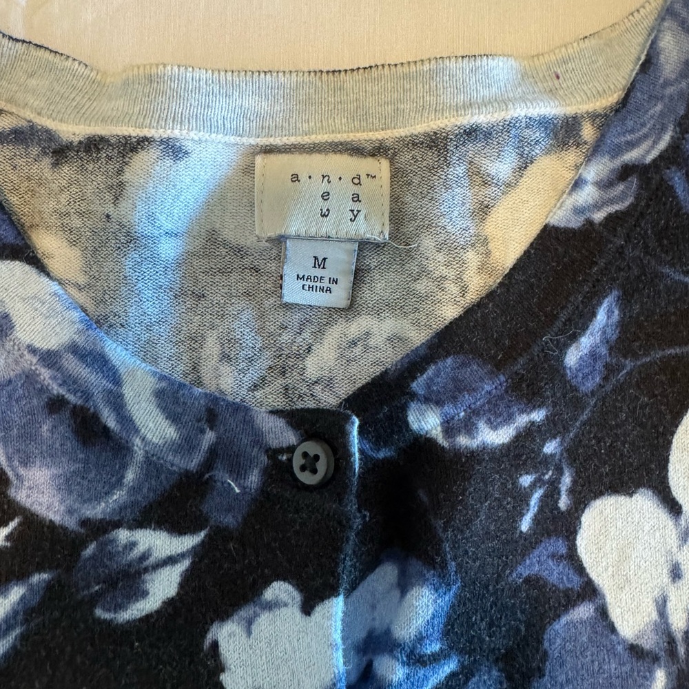 Black Floral Open Blazer Jacket with Blue Rose Print - Picture 9 of 10